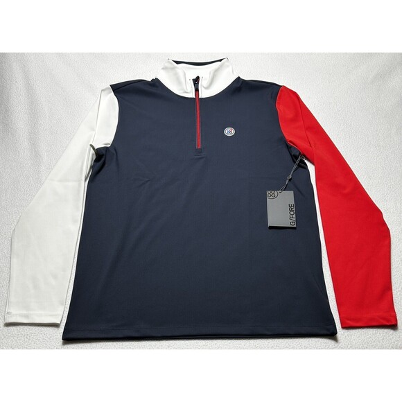 G/Fore 1/4 Zip Daytona Interlock Golf Red White Blue Color Block Mens Small NWT